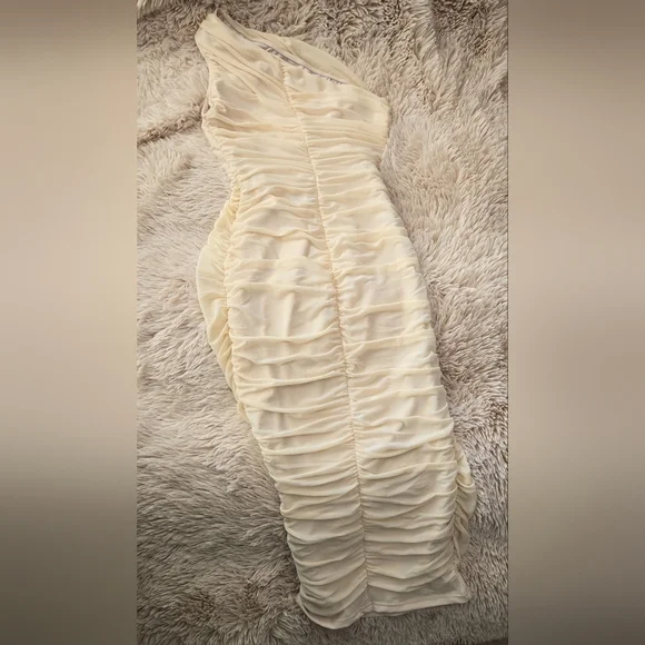 LAGSHIAN Bodycon One Shoulder Sleeveless Ruched Midi Dress #1022 NWOT - Picture 3 of 13